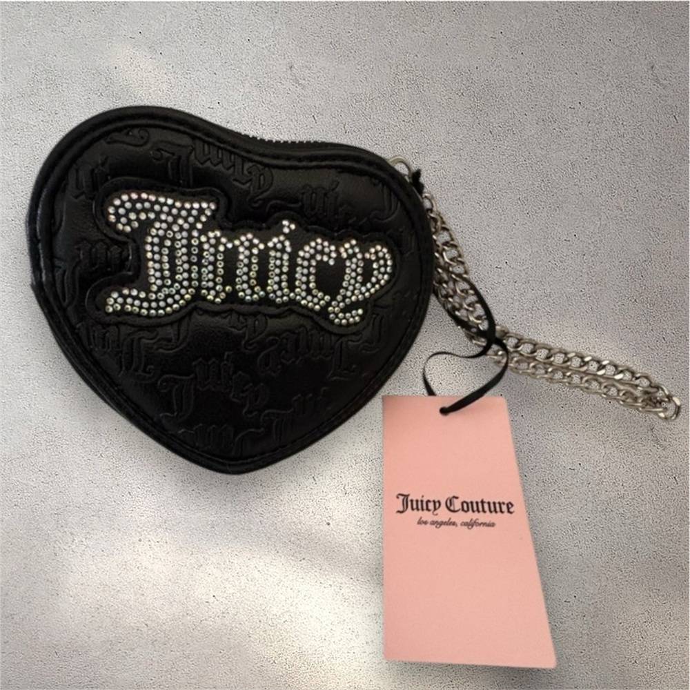 Juicy Couture Black Heart Wristlet with Rhinestone Logo - Picture 1 of 5